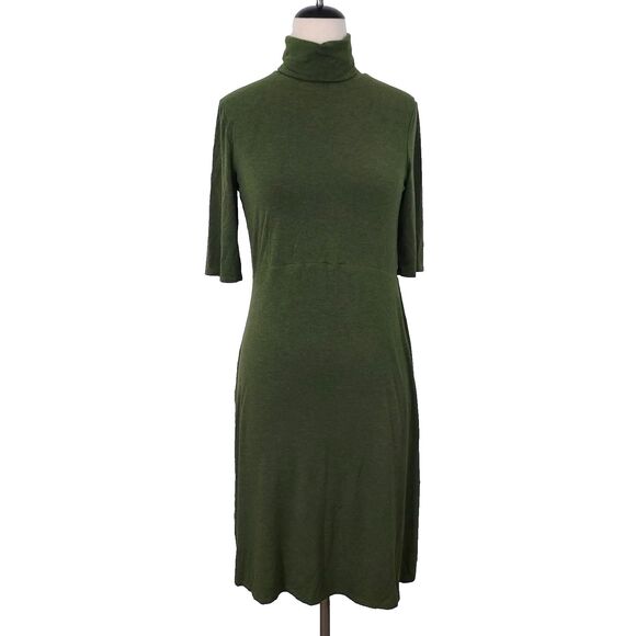 Ett Twa by Anthropologie Coreyell Turtleneck Jersey Dress Size Medium Green - Picture 3 of 14